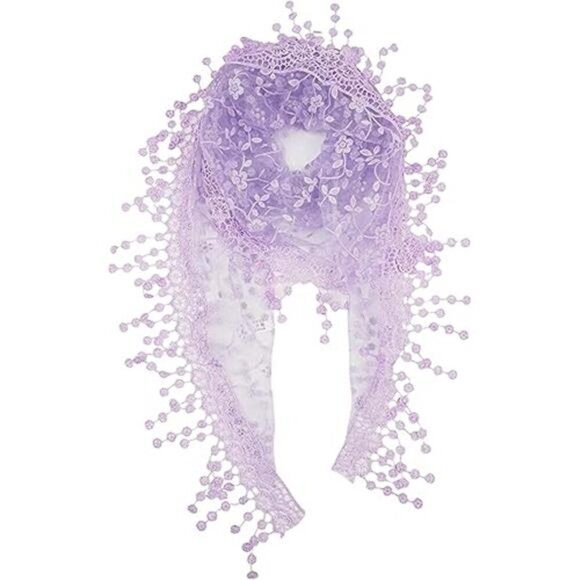 Romantic LAVENDER Lightweight Soft Leaf Lace Fringes Triangular Floral Fashion - Picture 8 of 8